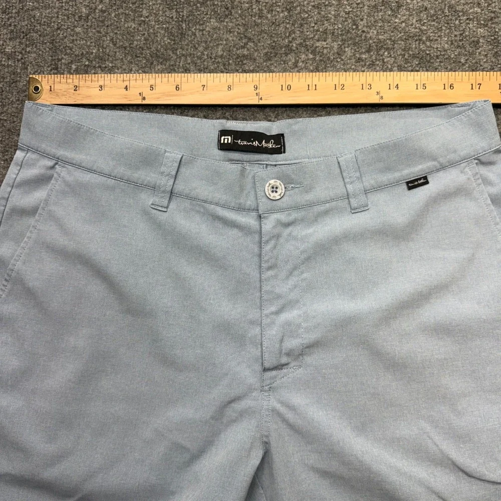 TravisMathew Beck Mens 35 Golf Shorts Light Blue Micro Check Performance Stretch